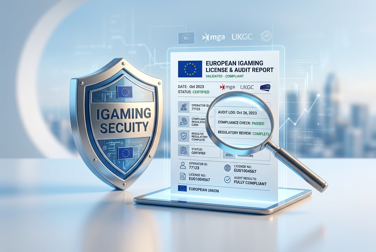 Abstract visualization of online security and licensing icons.